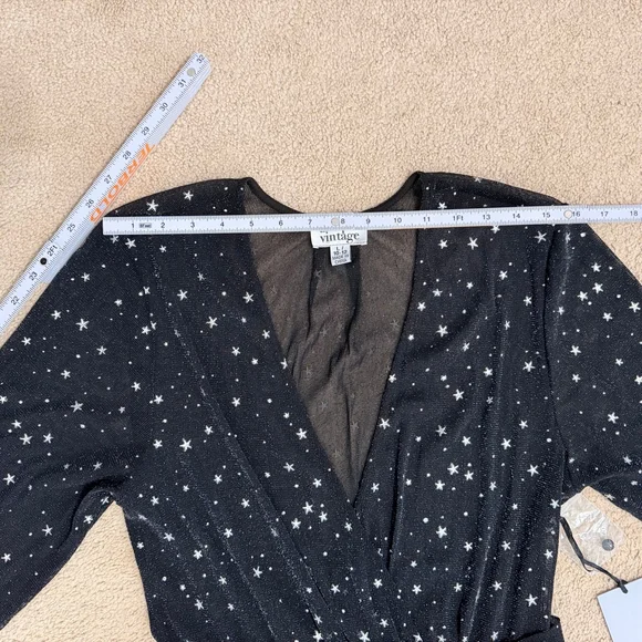 Unique Vintage Celestial Dream Gown Black Silver Star Maxi Dress L - Picture 14 of 15